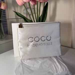 CHANEL Coco Mademoiselle Satin Pouch with Silver Accents